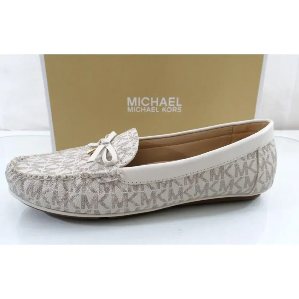 Michael Kors Juliette Moccasin Driver Flat Shoes MK Signature Vanilla Size 7.5